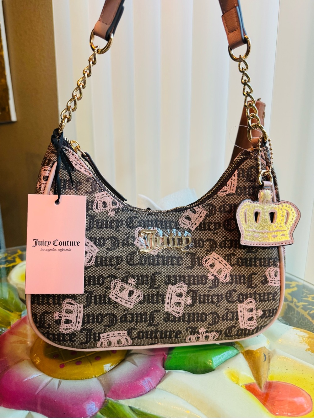 Juicy Couture Simply Sweet Crown Shoulder Bag pink and brown BNWT